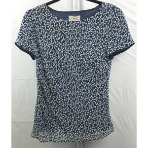 Talbots Blouse Women Size 4 Blue Taupe Floral 100% Pure Silk Fully Lined Top